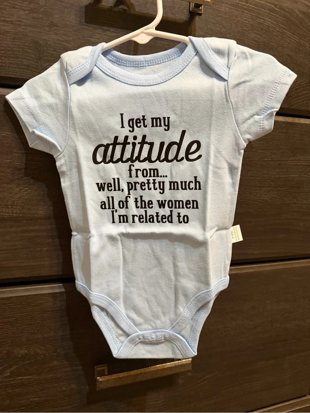 SHEIN Light Blue Baby Bodysuit with Bold Black Text Graphic
